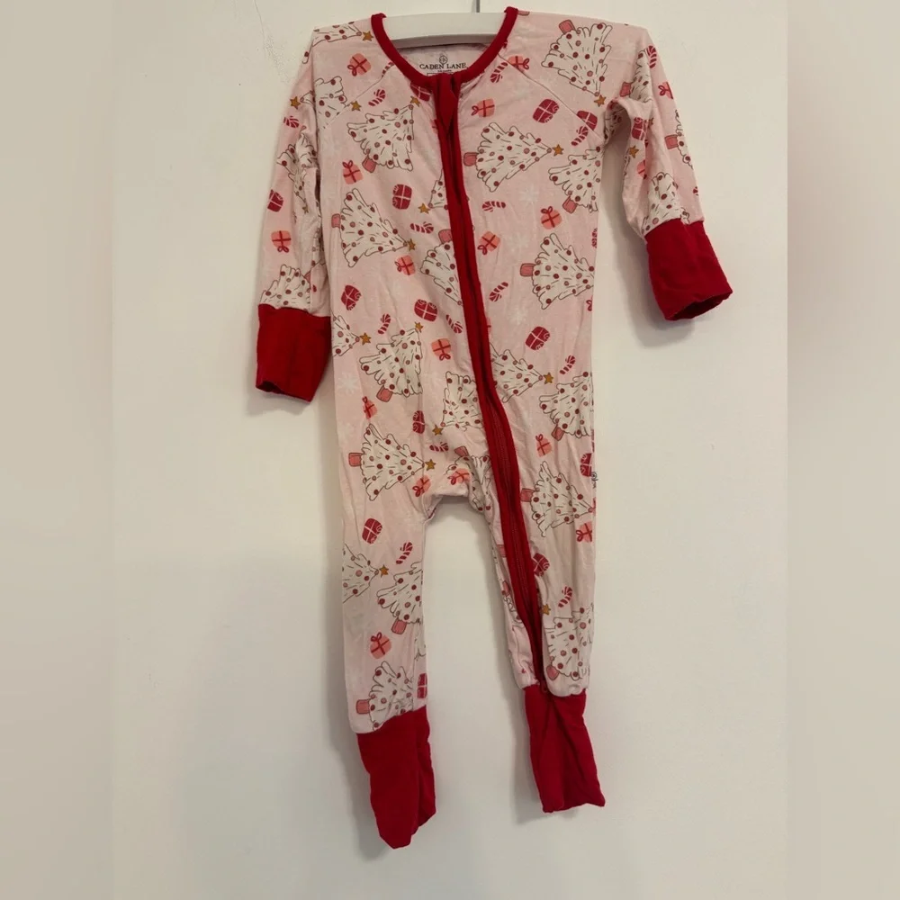 Caden Lane Pink and Red Holiday Footies Pajamas